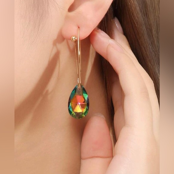 💥3/$28 New MultiColored Dimensional Rainbow Crystal Bead Drop Threader Earrings - Picture 3 of 15